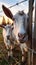 Curious Goats Peeking Through Fence on Farm