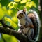 Curious Gray Squirrel Nibbling on Acorn in Lush Forest