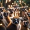 A curious group of lemurs with sparklers, creating a mesmerizing light show in the jungle3