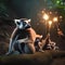 A curious group of lemurs with sparklers, creating a mesmerizing light show in the jungle5
