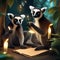 A curious group of lemurs writing their New Years resolutions on glowing leaves in the jungle2