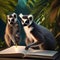 A curious group of lemurs writing their New Years resolutions on glowing leaves in the jungle4