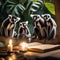 A curious group of lemurs writing their New Years resolutions on glowing leaves in the jungle5