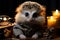 Curious hedgehog in an enchanting nocturnal study. AI generation