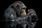 A curious and intelligent Chimpanzee looking at its reflection, showing off its curious and intelligent nature. Generative AI