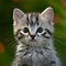 Curious kitten gazes with blurred background