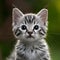 Curious kitten gazes with blurred background