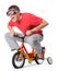 Curious man in goggles on a children\'s bicycle