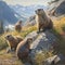 Curious Marmots in Alpine Landscape. Generative AI