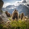 Curious Marmots in Rocky Alpine Landscape. Generative AI