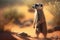 Curious Meerkat standing on hind legs with a watchful expression in the African savannah