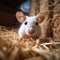 Curious Mouse Peeking from Hay Stack with Brown Mice in Background