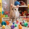 Curious Munchkin Kitten in Room Full of Toys