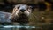 A curious otter swimming through its enclosure created with Generative AI