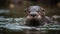 A curious otter swimming through its enclosure created with Generative AI