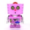 Curious pink toy robot girl looking into camera