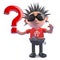 Curious punk character has a query, hence the question mark, 3d illustration