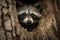 A curious raccoon peeking out of a tree hollow Generative AI