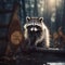 Curious raccoon perched atop a wooden fence, AI-generated.