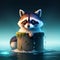 a curious raccoon perches atop a weathered stump - AI Generated