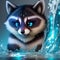 A curious raccoon stands in the glistening waters of a tranquil pond. - AI Generated