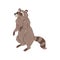 Curious raccoon stands on hind legs flat style, vector illustration