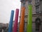 Curious Signposts Next To The Main Facade Of The Central Station Of Antwerp On A Snow Day In The Village In Antwerp. March 23,