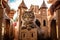 Curious tabby cat playing hide and seek in cardboard castle. Kitty sitting in cardboard box. Favorite cat\\\'s toy