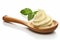Curl of fresh butter basil wooden spoon. Generate Ai