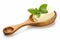 Curl of fresh butter basil wooden spoon isolated. Generate Ai