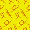 Curl and heart seamless pattern, yellow red color. Pattern of small design elements