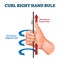 Curl right hand rule, vector illustration example diagram