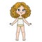 Curle haired cartoon girl dressed in underwear and barefoot color variation on a white background