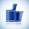 Curled blue cinema tape film human hand with thumb