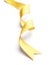 Curled golden ribbon on white background