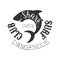 Curled Reef Shark Summer Surf Club Black And White Stamp With Dangerous Animal Silhouette Template