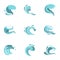 Curling and cracking wave icons set, flat style