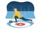 Curling Sport Illustration with Team Playing Game of Rocks and Broom in Rectangular Ice Ring in Championship Cartoon Hand Drawn