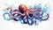 Curling and Swirling Octopus Tentacles in Bold Watercolor AI Generated