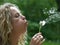 Curly girl blow dandelion