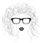 Curly girl portrait monochrome silhouette with glasses
