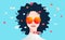 Curly girl social media concept with icons