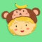 Curly Girl Wear Monkey Hat Vector Cartoon