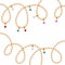 Curly golden chains with colorful beads background