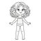Curly haired cartoon girl dressed in underwear and barefoot outline for coloring on a white background