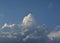 Curly thick clouds and clouds in the blue sky in the evening in late spring.