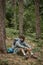 curly young indian hiker with backpack