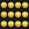 Currency coins symbols icons metallic golden with highlights set