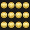 Currency coins symbols icons shiny metallic golden set