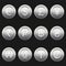 Currency coins symbols icons shiny metallic silver set